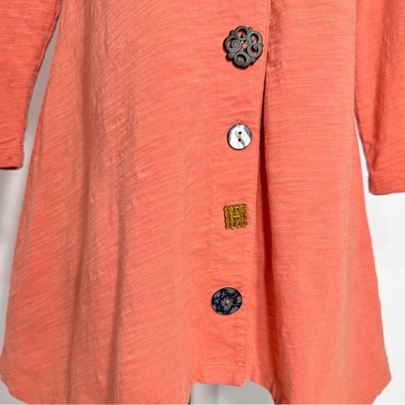 Soft Surroundings Button Embellished Asymmetrical 3/4 Sleeve Orange Tunic XS - Picture 4 of 11
